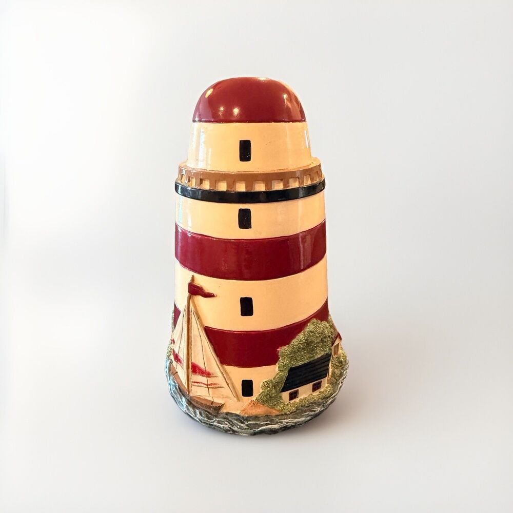 Lighthouse Soap Pump Bottle Cover Ceramic Nautical Red White Used Nautical